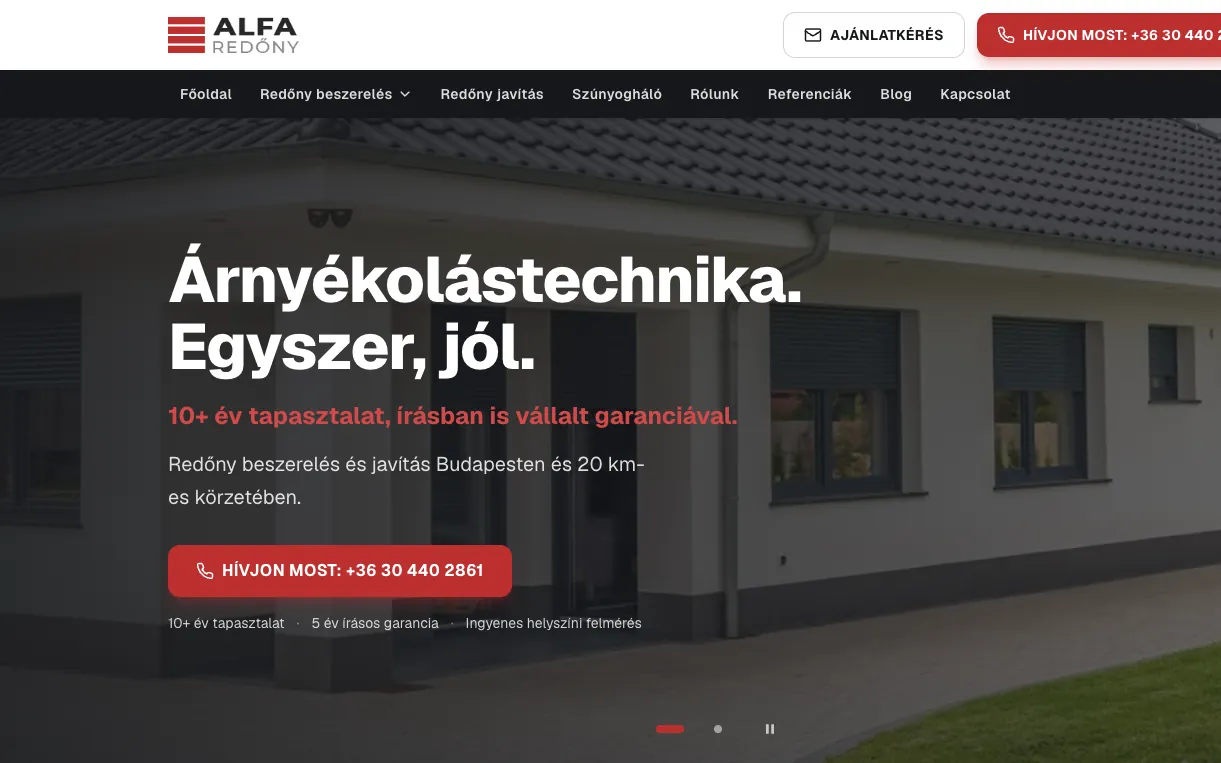 Alfa Redőny - Weboldal – képernyőkép