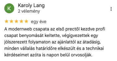 Lang Károly ötcsillagos Google értékelése a ModernWebről