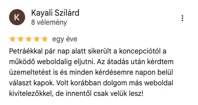 Kayali Szilárd ötcsillagos Google értékelése a ModernWebről
